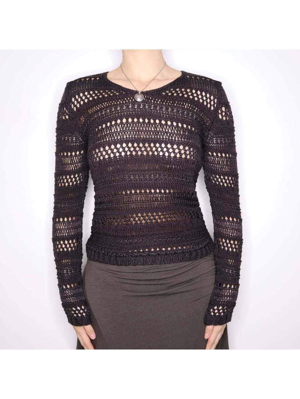 Y2K Italian Dark Brown Crochet Sweater (S/M)
